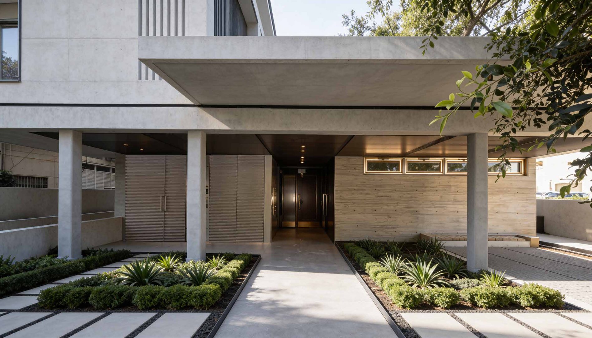 The Leo House entrance lobby and garden