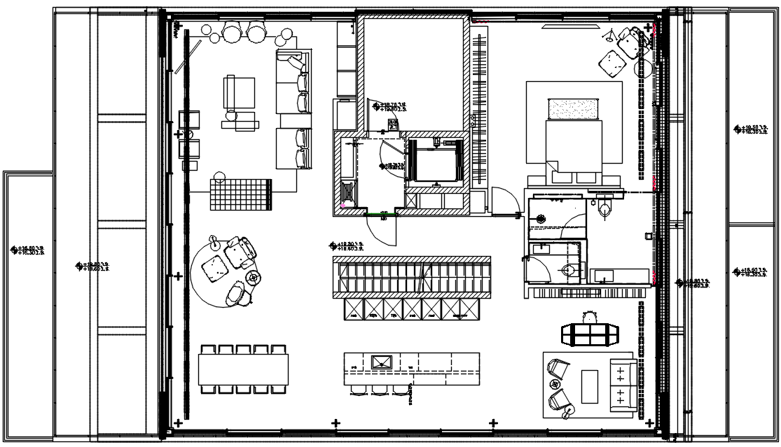 Architectural floor plan of the penthouse living level