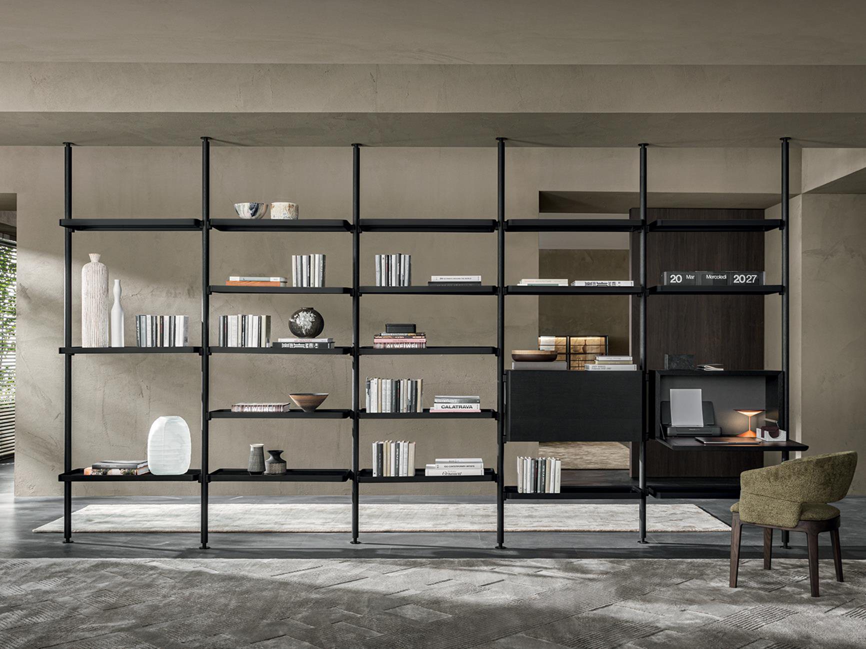 Floor-to-ceiling Italian shelving system in the living space