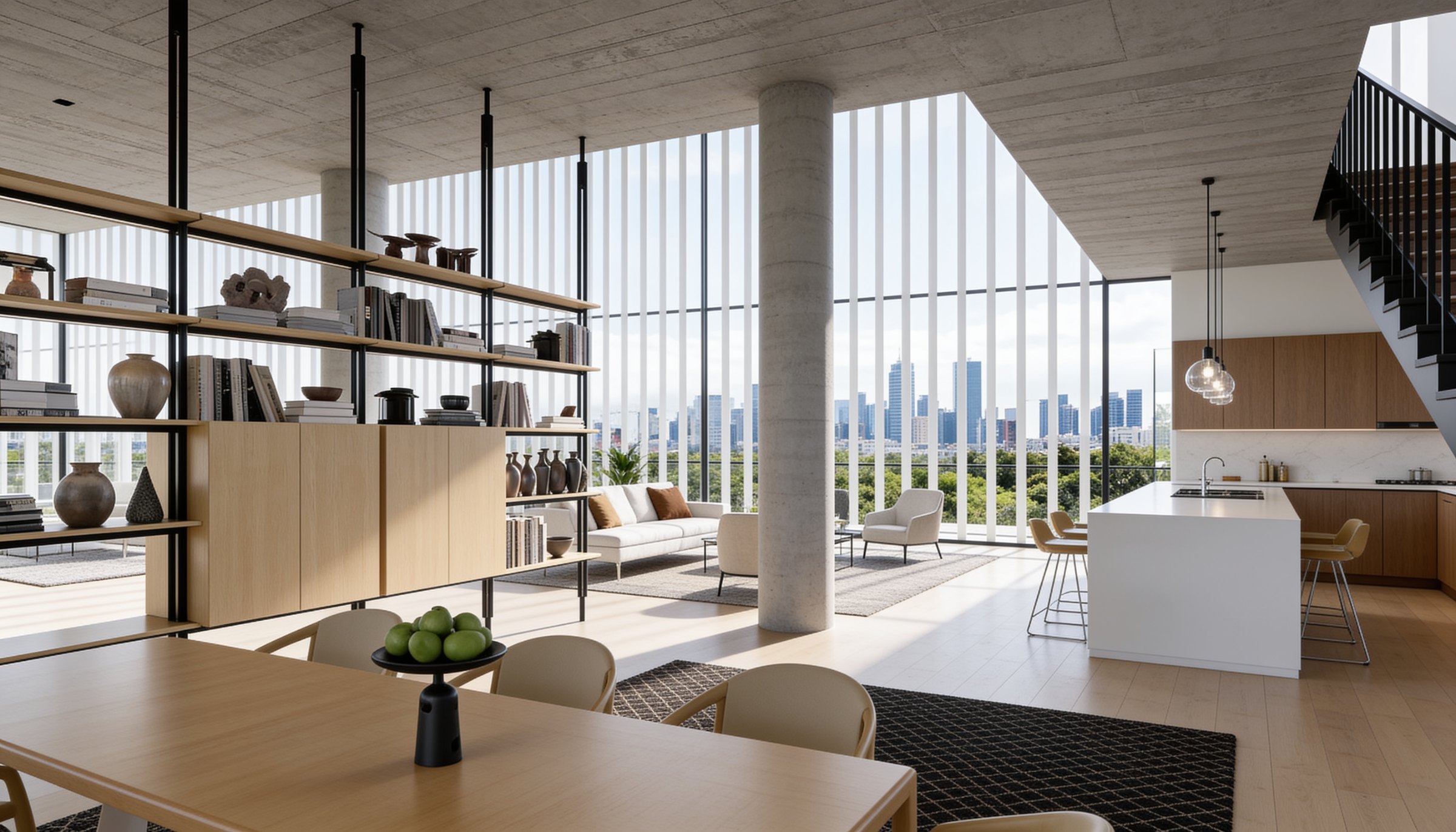 Living lounge opening to the terrace and city